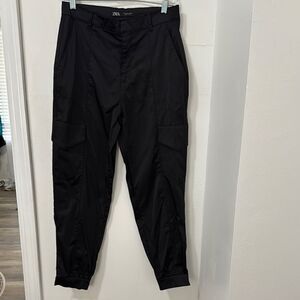 Zara Women’s Black Satin Cargo Pants Size M